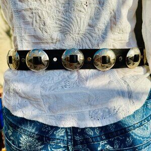 Vintage Black Leather Concho Belt England